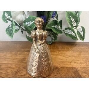 Vintage Brass Victorian Lady Bell Figurine‎ MCM Decor Shelf Retro Gift